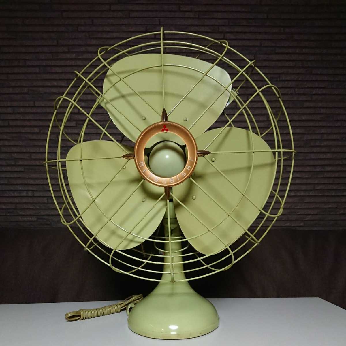 絶版 超希少 超レア 昭和レトロ アンティーク 箱付き 三菱 大型扇風機 16吋標準扇 若葉色 MITSUBISHI エレクトリックファン 動作確認済み