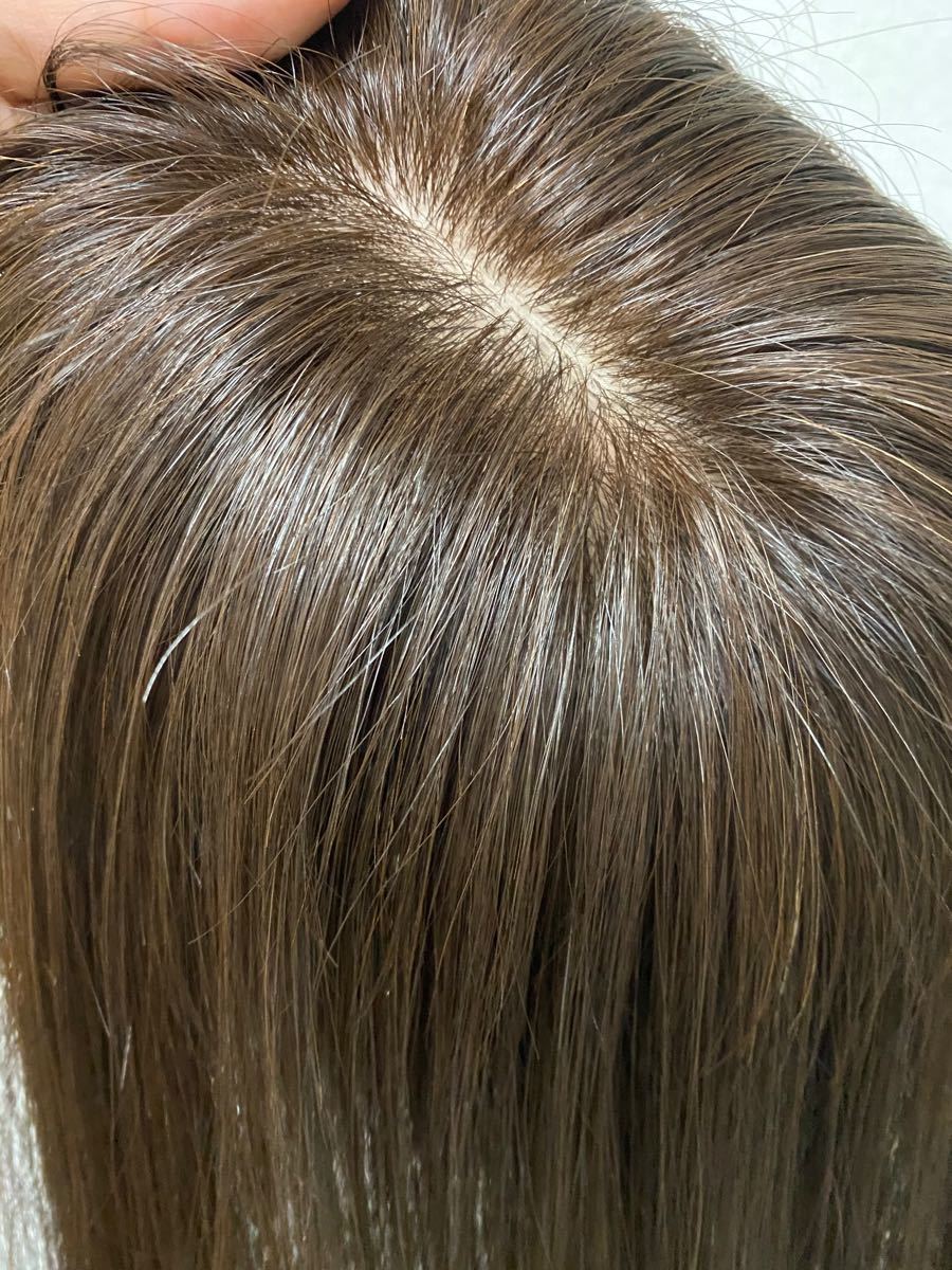 【26cmタイプ】前髪付き総手植え人毛100% 暗めブラウンヘアピースウィッグ