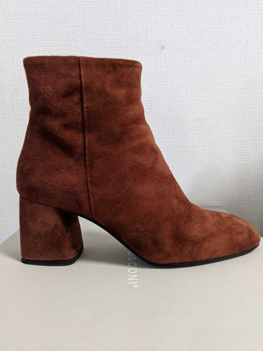 美品。Fabio Rusconi ファビオルスコーニ テラコッタブラウンショートブーツ 茶ヤギ革 size38 24.5cm位 ヒール6.6cm 太ヒール 定価30000円_画像3