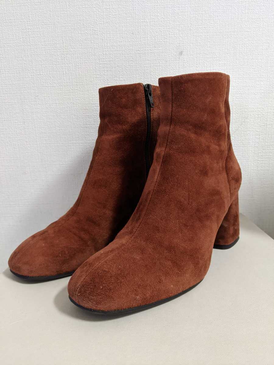 美品。Fabio Rusconi ファビオルスコーニ テラコッタブラウンショートブーツ 茶ヤギ革 size38 24.5cm位 ヒール6.6cm 太ヒール 定価30000円_画像1