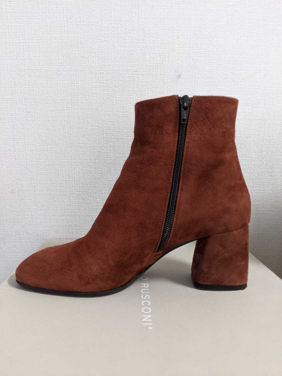 美品。Fabio Rusconi ファビオルスコーニ テラコッタブラウンショートブーツ 茶ヤギ革 size38 24.5cm位 ヒール6.6cm 太ヒール 定価30000円_画像2