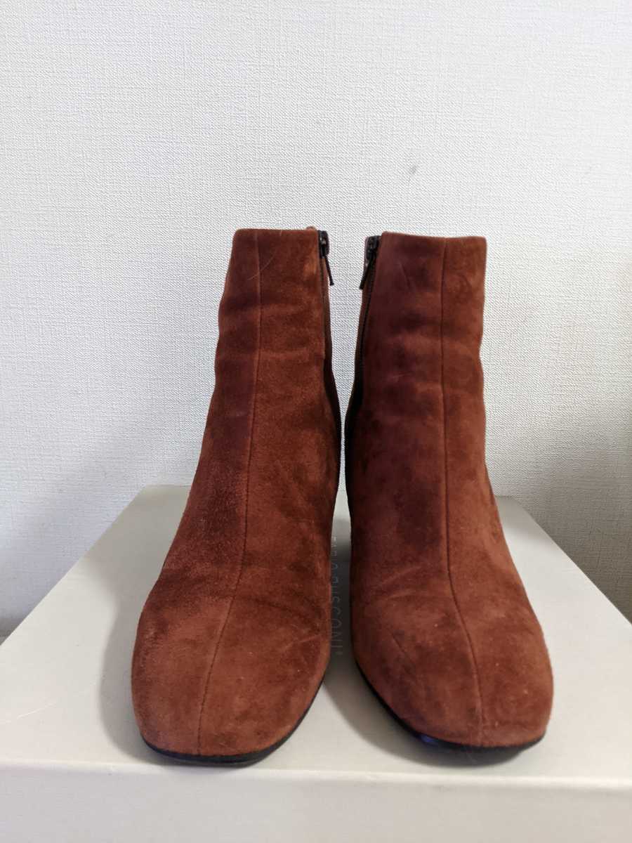 美品。Fabio Rusconi ファビオルスコーニ テラコッタブラウンショートブーツ 茶ヤギ革 size38 24.5cm位 ヒール6.6cm 太ヒール 定価30000円_画像6