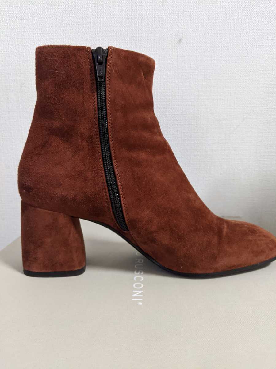 美品。Fabio Rusconi ファビオルスコーニ テラコッタブラウンショートブーツ 茶ヤギ革 size38 24.5cm位 ヒール6.6cm 太ヒール 定価30000円_画像5