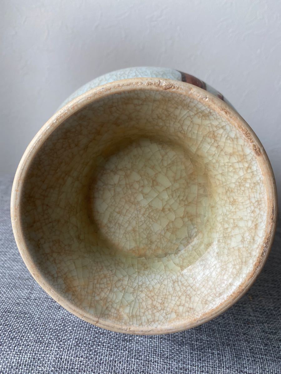 中国古玩 色絵 双貫耳 花瓶 高約31cm 唐物 時代物 直径約17cm 高約31cm