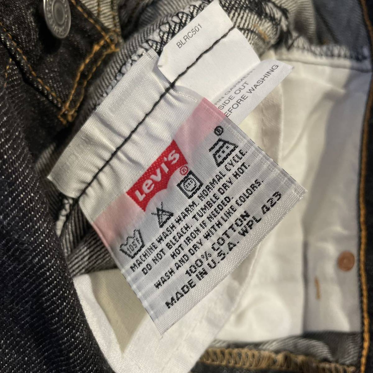 希少】90s Levi''s 501 USA製 先染め ブラックデニム イエロー 希少】90s Levi''s 501 USA製 先染め ブラックデニム イエロー