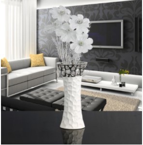 【在庫限り】 セラミック洋風花瓶 白シルバー　Lサイズ　32cm 花瓶