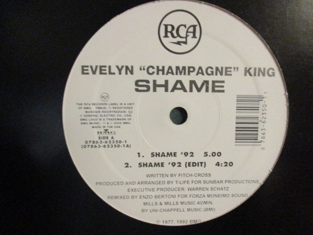 Evelyn Champagne King ： Shame '92 12'' c/w Shame '77 // 打ち込み / 落札5点で送料無料_画像1