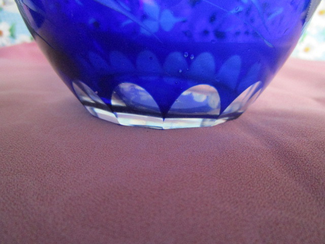 A　「切子ガラス★グラスコップ付き水指～青色」～箱なし　夜間の脱水予防に枕元にいかがですか？_画像5