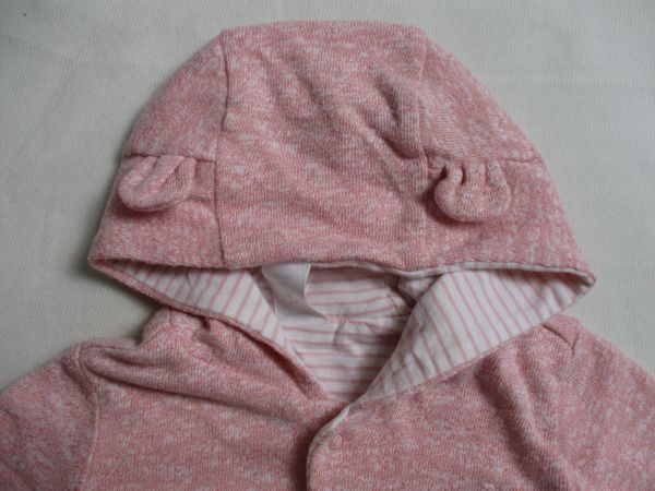 BC434【baby GAP】ギャップ　ロゴ刺繍　里地付き　フード付き　ジャケット　女児　淡赤　60