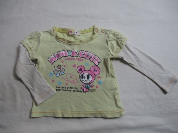 BC781【MINI-K】ミニケー　プリント　長袖　Ｔシャツ　訳有　女児　黄　80_画像1