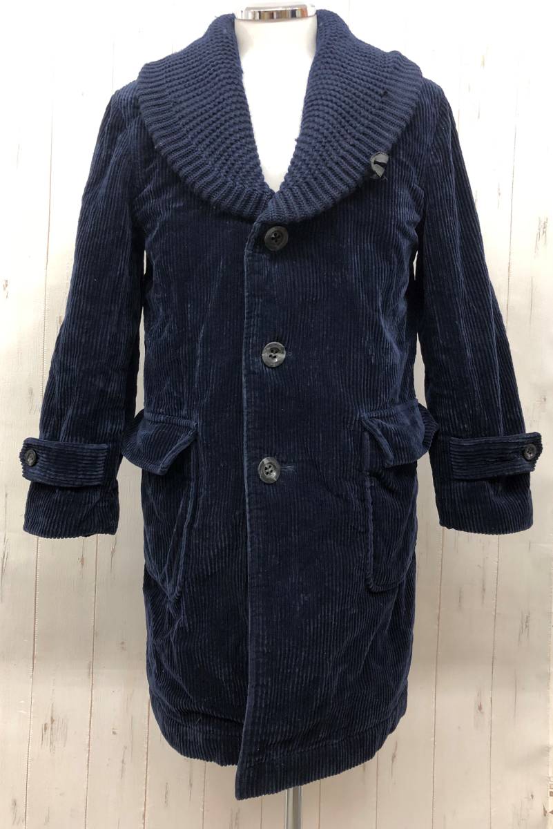 VAN JACKET INC ヴァン バン ＊ニット ショールカラー コーデュロイ ＊コート ジャケット　裏地 ブランケット ボア ＊M size ＊ネイビー_画像1