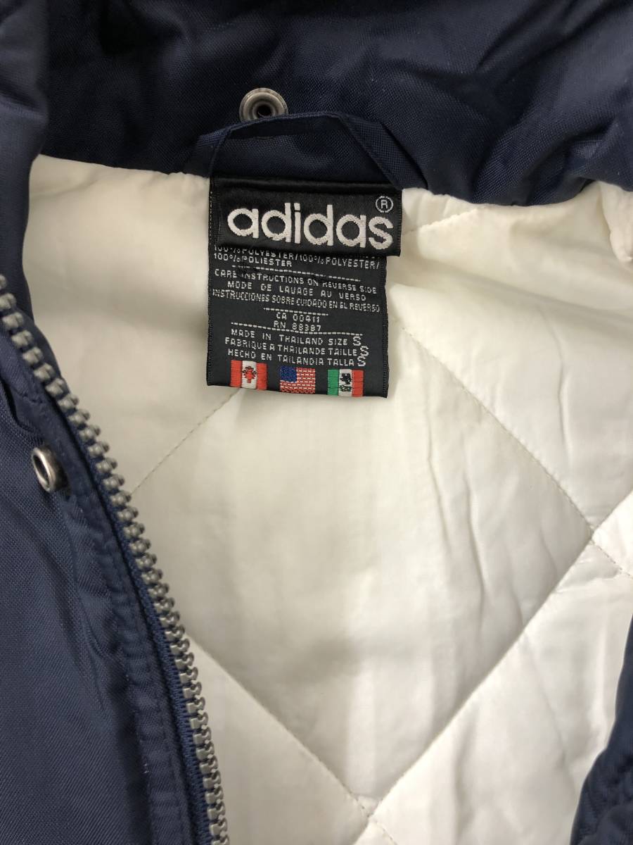 レトロ スポーツ 80'S ADIDAS アディダス ベンチコート ジャケット 中綿 S size ネイビー サッカー トレーニング 防寒 ビッグロゴ