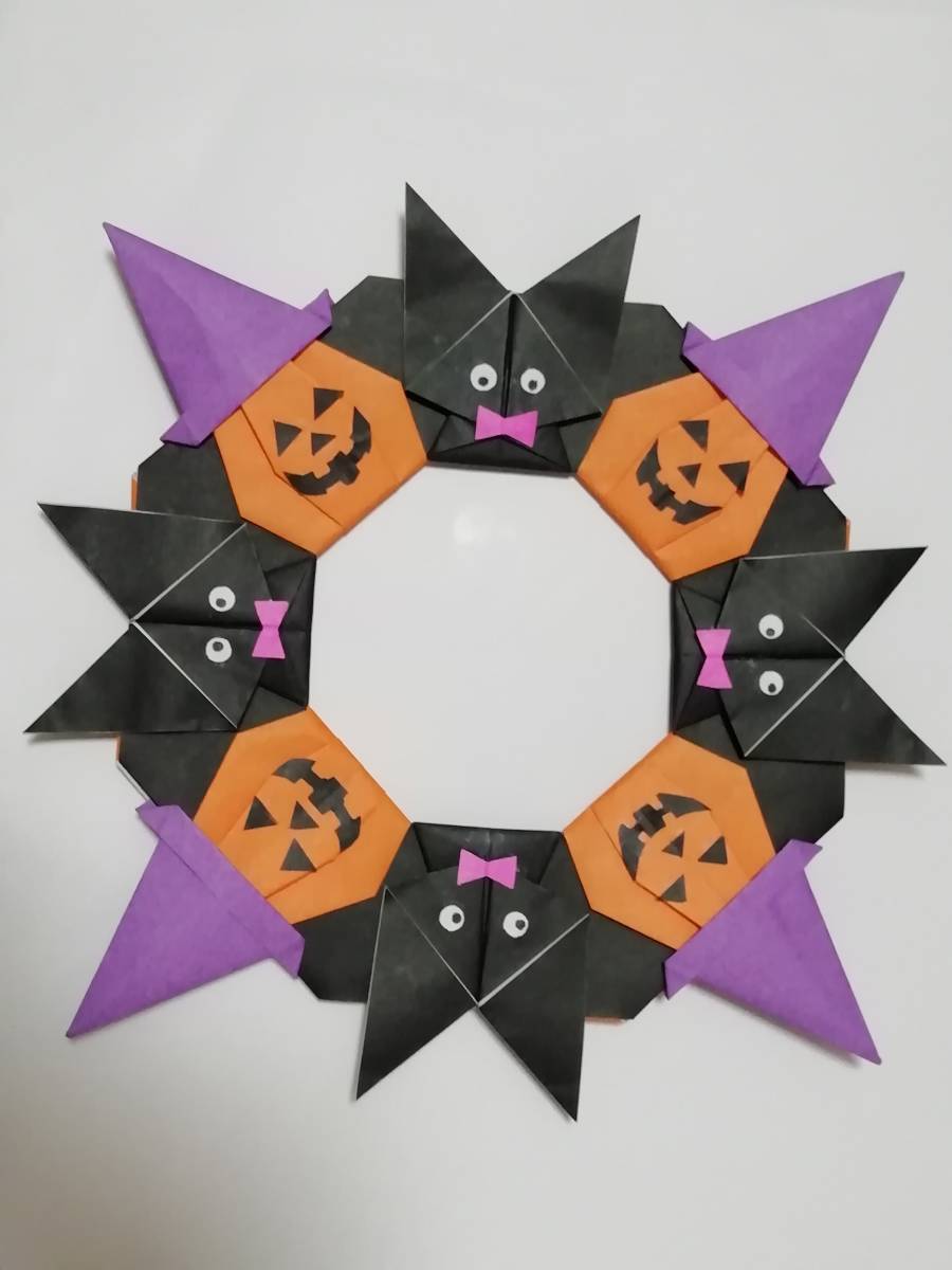 ヤフオク 即決 折り紙 ハロウィンのリース 壁面飾り ハン ヤフオク 即決 折り紙 ハロウィンのリース 壁面飾り ハン