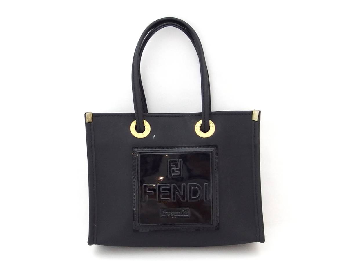 FENDI フェンディ fazzuolo ラバー エナメル ブラック ミニハンドポーチ /B5282_画像1