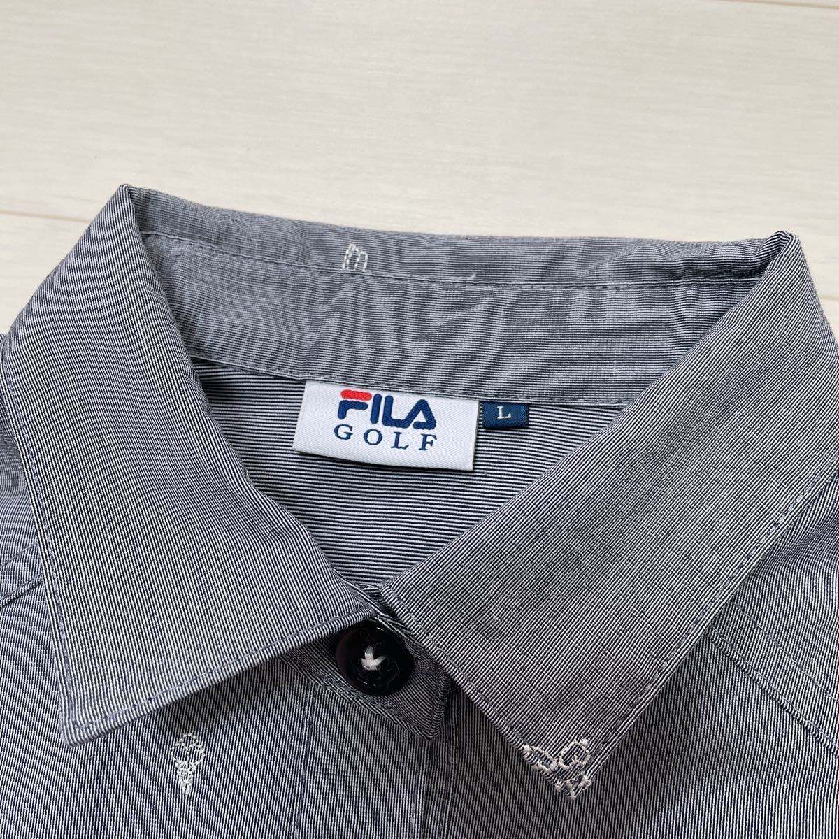 フィラ FILA ゴルフウェア 半袖ワンピース レディース ヒッコリー 刺繍ロゴ サイズL 美品_画像3