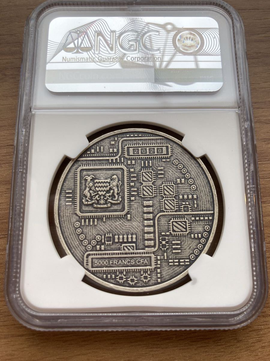 【NGC最高鑑定・MS70】ビットコイン チャド共和国 CFAフラン アンティーク版 1オンス銀貨 シルバー クリプトコイン 仮想通貨 暗号通貨_画像4