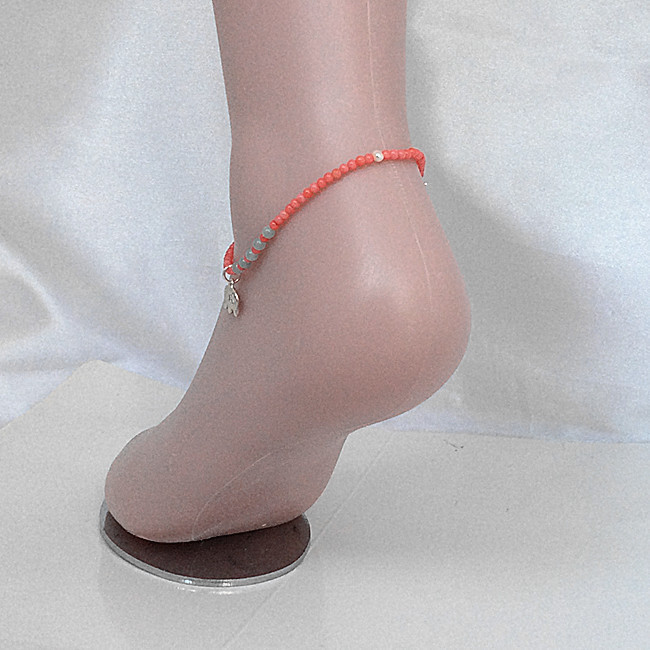  pearl beads pink coral amazo Night . color stone anklet 