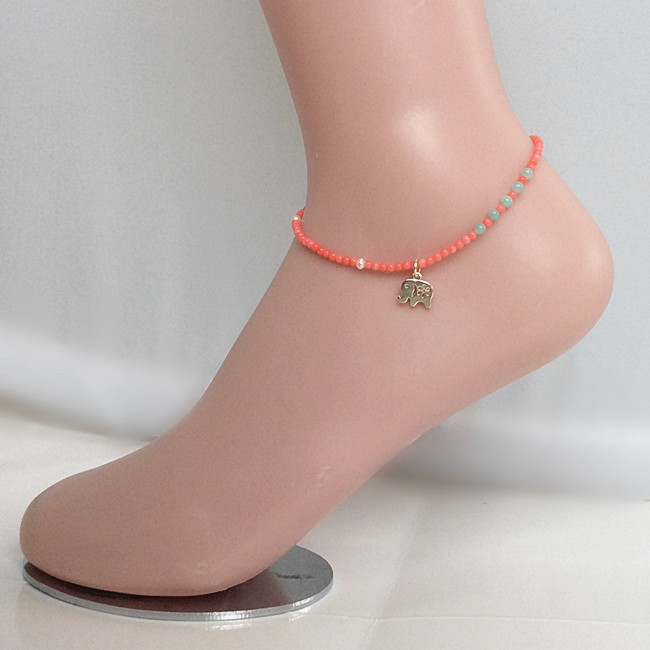  pearl beads pink coral amazo Night . color stone anklet 