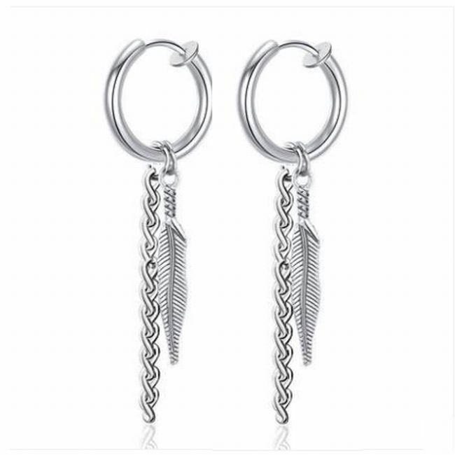  stainless steel unisex feather feather tassel long earrings 