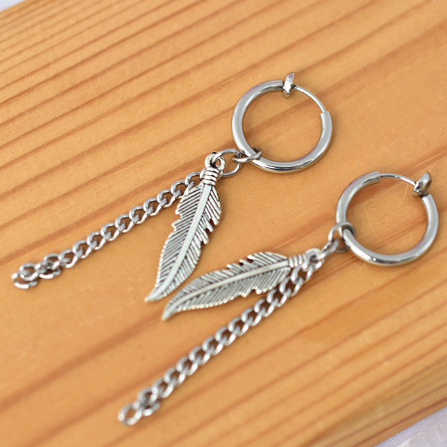  stainless steel unisex feather feather tassel long earrings 