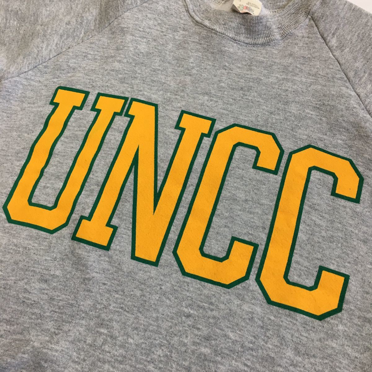 ビンテージ 80s【カレッジ】ロゴ レアサイズ UNCC SWEAT USA製 S スウェット 古着 ラグラン アメカジ 霜降り トレーナー 学校 黄 緑_画像6