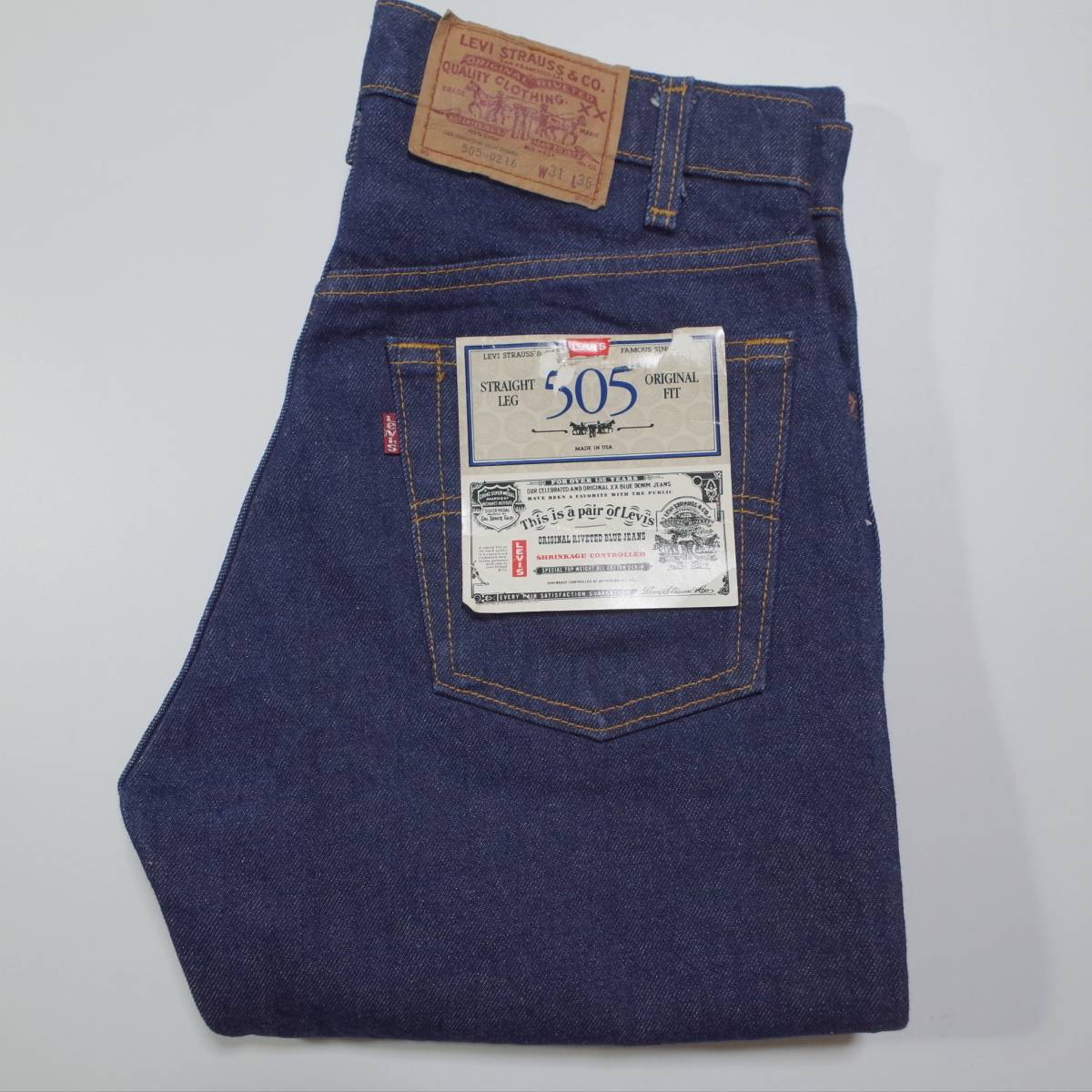 送料無料 Levi's 505-0217 505 W31 L36 careタグ フラッシャー付き メーカーワンウォッシュ デッドストック タブ 80年代 made in USA