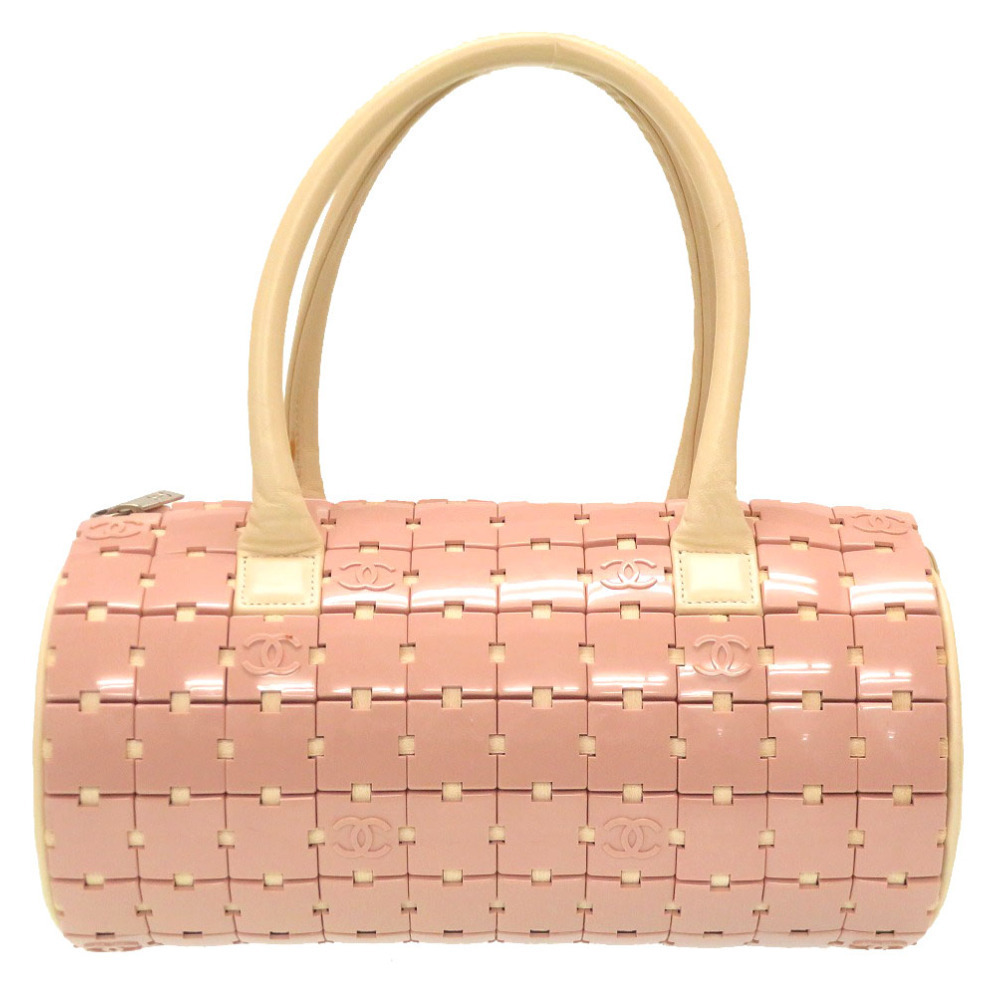 美品 シャネル ダッフルバッグ プラスチック レザー ピンク ホワイト 6番台 ハンドバッグ バッグ 0082 CHANEL