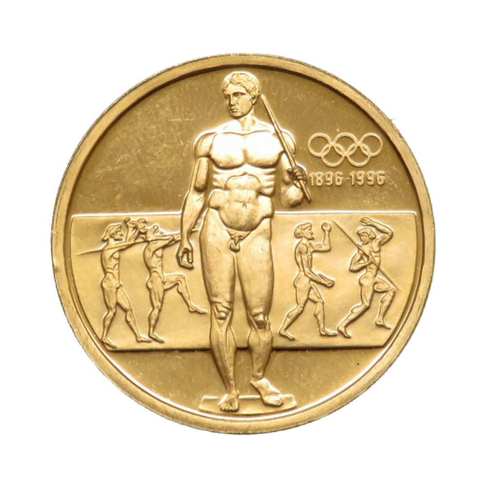美品 ギリシャ 20.000ドラクマ オリンピック100周年 記念コイン K21.6イエローゴールド ゴールド メダル コイン 金貨 0157 アンティーク_画像1