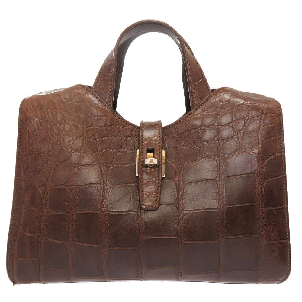 美品 マウロ ゴヴェルナ クロコダイル ブラウン ハンドバッグ バッグ 茶 0050 Mauro Governa