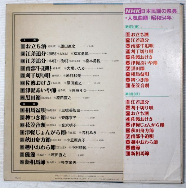 A013/LP　あなたが選んだNHK人気民謡ベスト・アルバム　昭和54年_画像2