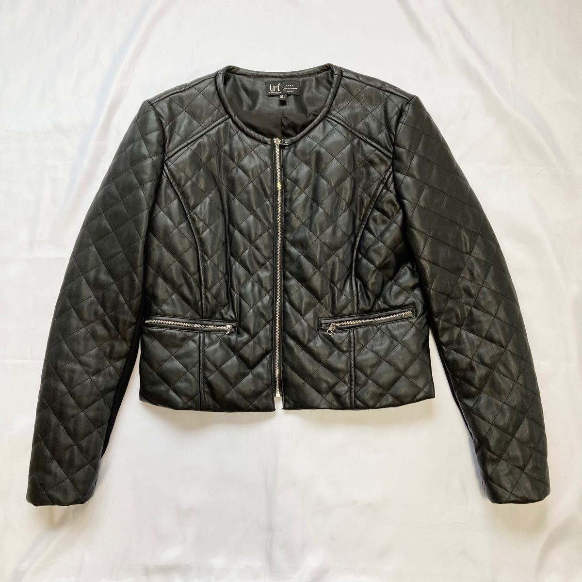 極美品】ZARA キルティング フェイクレザー ジャケット ブラック 極美品】ZARA キルティング フェイクレザー ジャケット ブラック