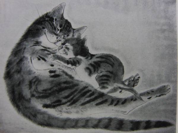 最新の激安 藤田 嗣治、猫１、1929年発行・骨董画集画、新品額装 送料無料、ami5 動物画
