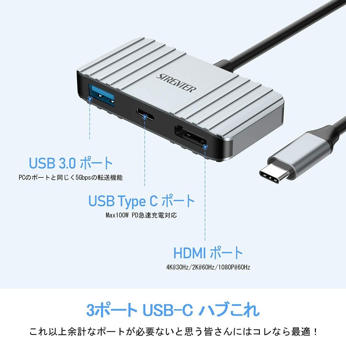 新品 USB Type C HDMI 変換 アダプタ  3-IN-1 4K HDMIポート USB 3.0超高速ポート