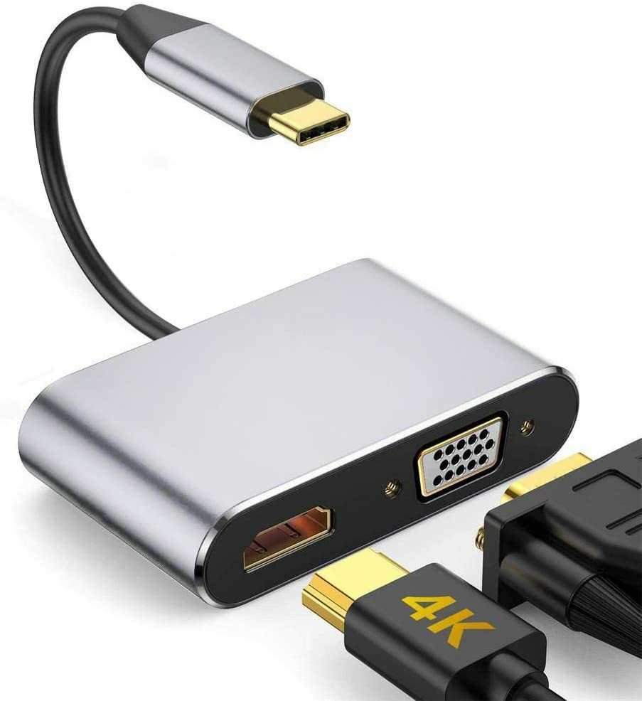 新品 USB C ハブ, USB Type C HDMI「4K@60Hz HDMI+1080P VGA」 変換アダプタ2-in-