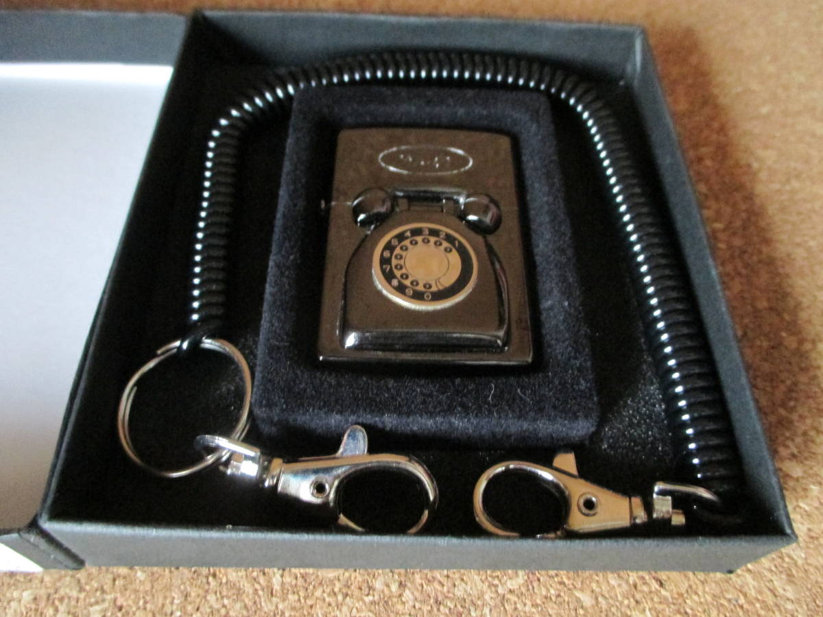 ZIPPO 『telephone 電話機 ダイヤル式黒電話 昭和レトロ』2008年3月製造 三角カン コード オイルライター ジッポ－ 廃版激レア 未使用品