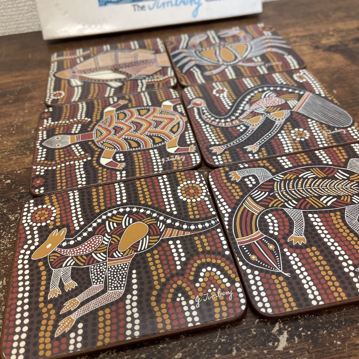 △six aboriginal coasters 古い動物柄コースター6個セット オーストラリア製 中古品_画像2