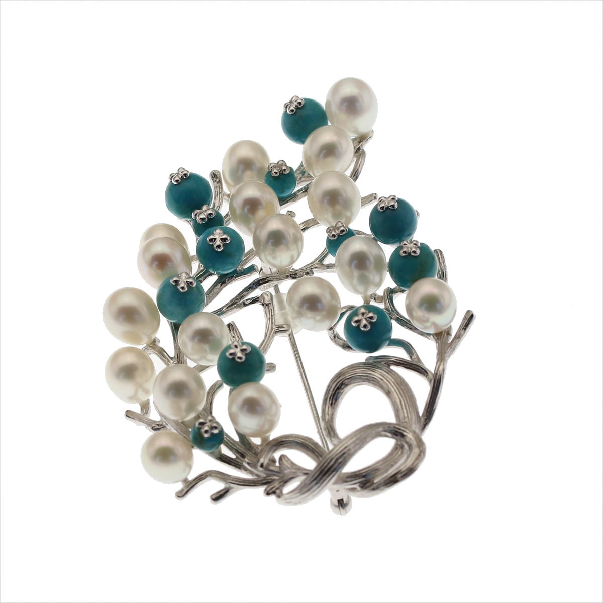 GALLERY megumi written guarantee attaching .SV925 natural turquoise pearl brooch original design turquoise 