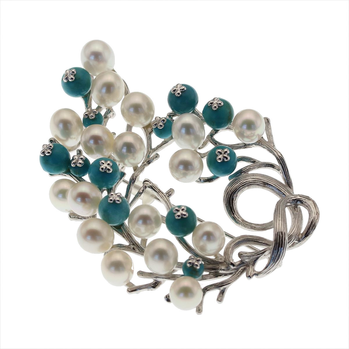 GALLERY megumi written guarantee attaching .SV925 natural turquoise pearl brooch original design turquoise 