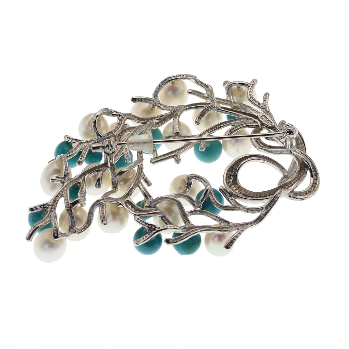 GALLERY megumi written guarantee attaching .SV925 natural turquoise pearl brooch original design turquoise 