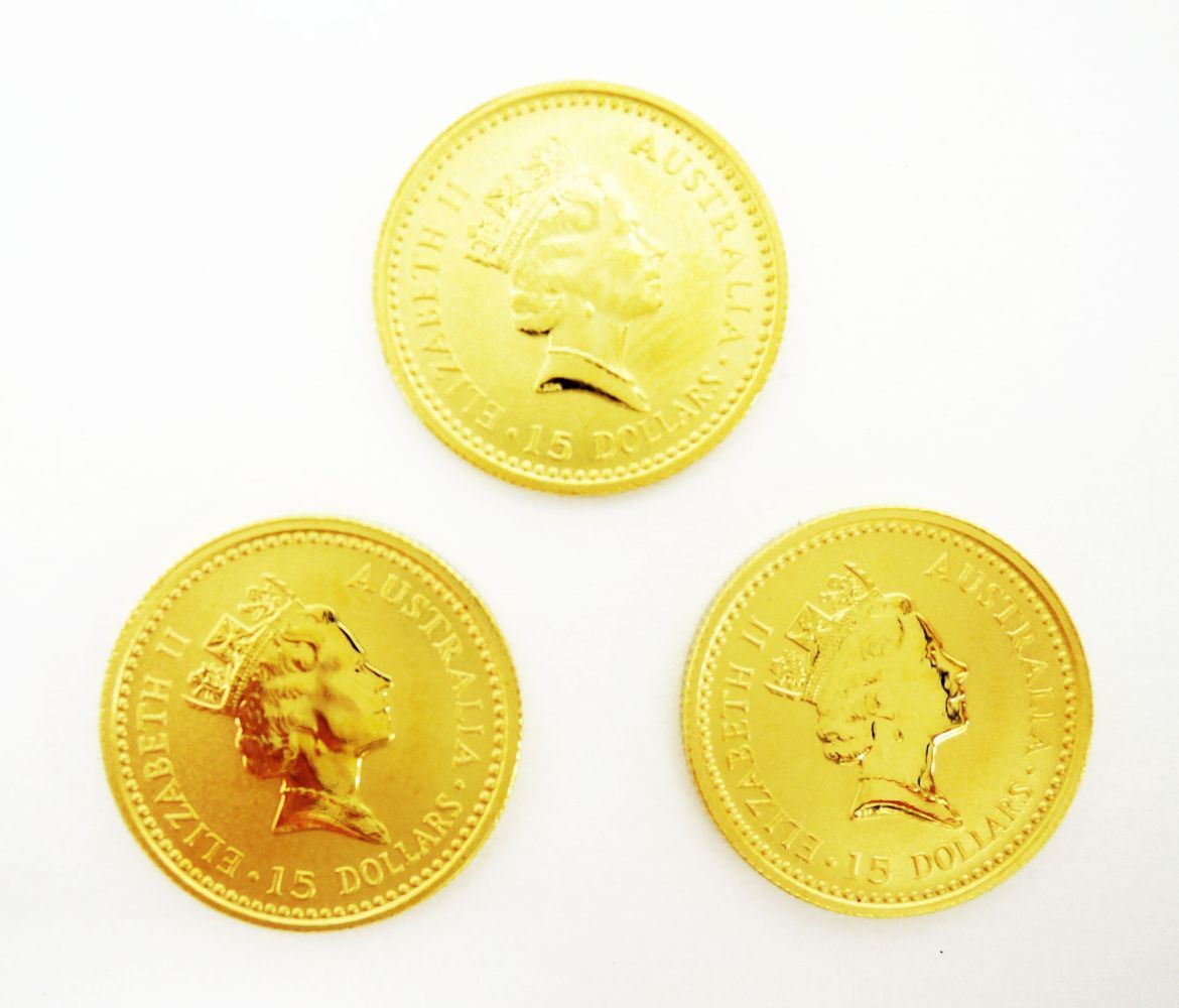 K24 kangaroo gold coin 1/10oz×3 3 point set 3.1g×3 gross weight 9.3g 1992 year original gold 1/10 ounce 3 sheets nageto gold coin KS A rank 