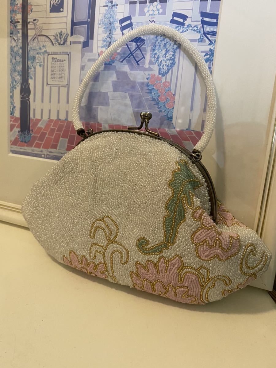 ビーズバッグ ビーズ 和装小物 ハンドバッグ ビーズバック 昭和レトロ ビーズ刺繍 和装バッグ 総ビーズ 鞄 かばん がま口 がまくち 手提げ