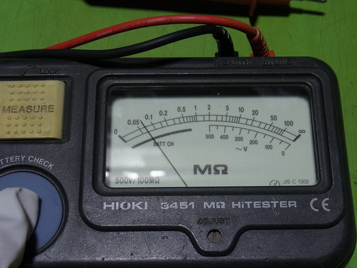 ■■【即決】日置電機 HIOKI 絶縁抵抗計 メグオームハイテスタ 3451 （テストプローブ 9292 付き）通電確認OKなUSED品！_画像5