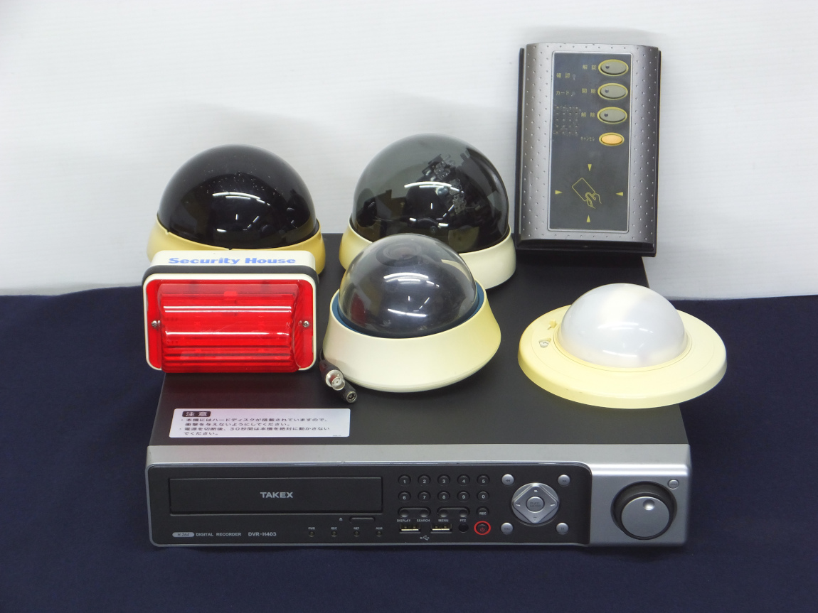 防犯セット TAKEX FC-100 VCC-721 PA-6812W VCC-620R DVR-H403 F-12RSH カードリーダー センサー