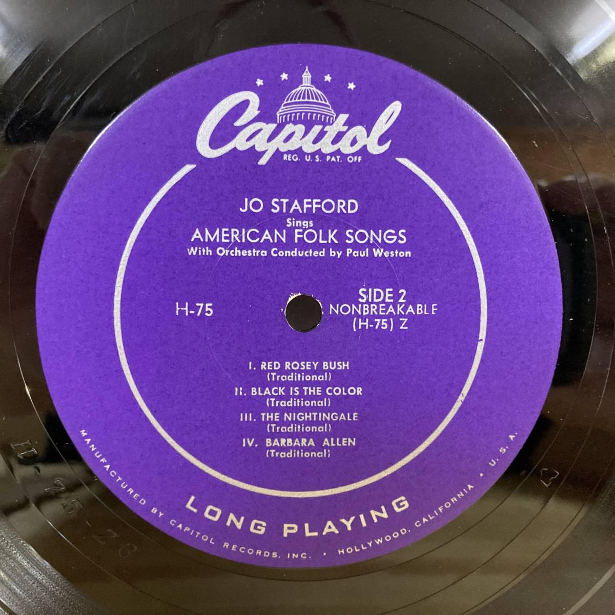 x7■【LP/10インチ】Jo Stafford / Sings American Folk Songs ● Capitol Records / H-75 / 紫ラベル 210915_画像8