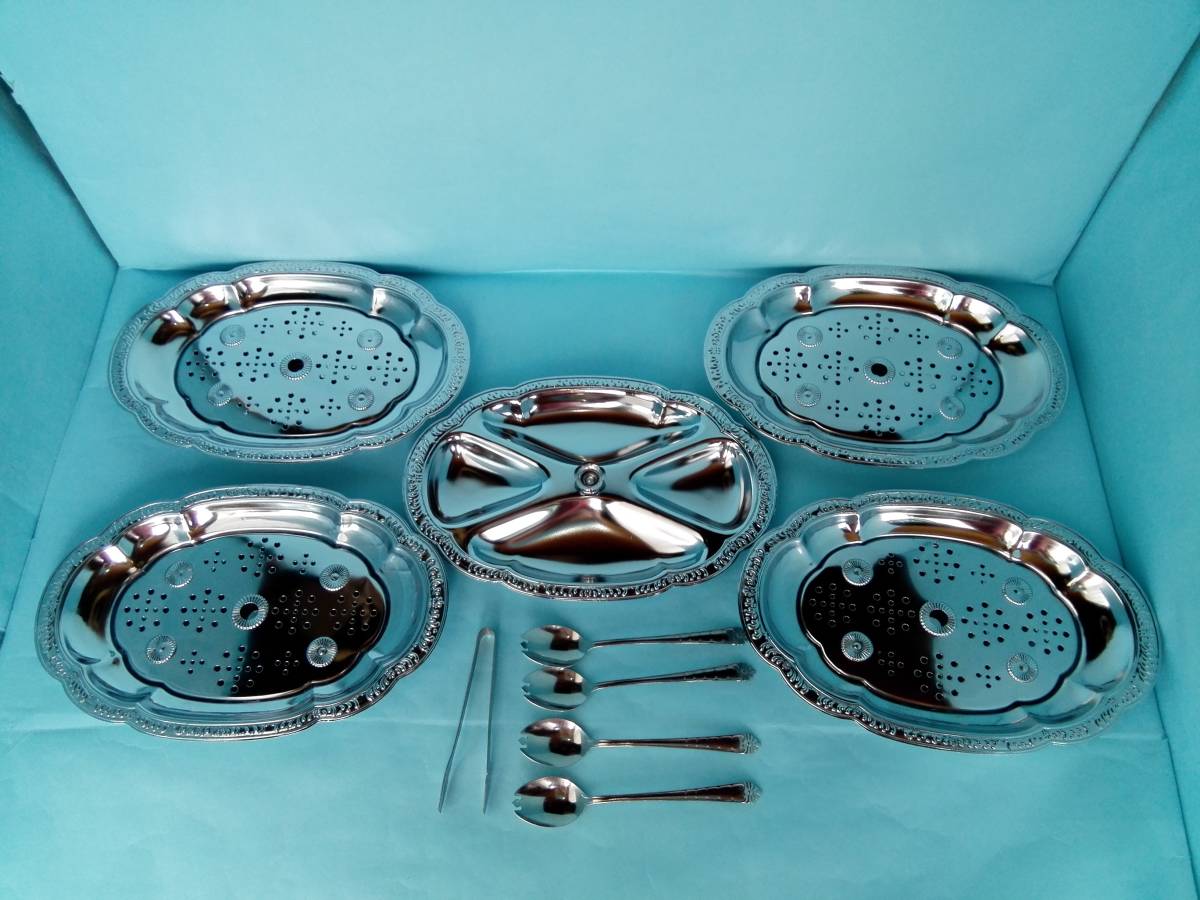 クロムメッキ仕上　多様皿セット　デザート皿　　冷皿　　水切皿　薬味皿　　未使用_画像1