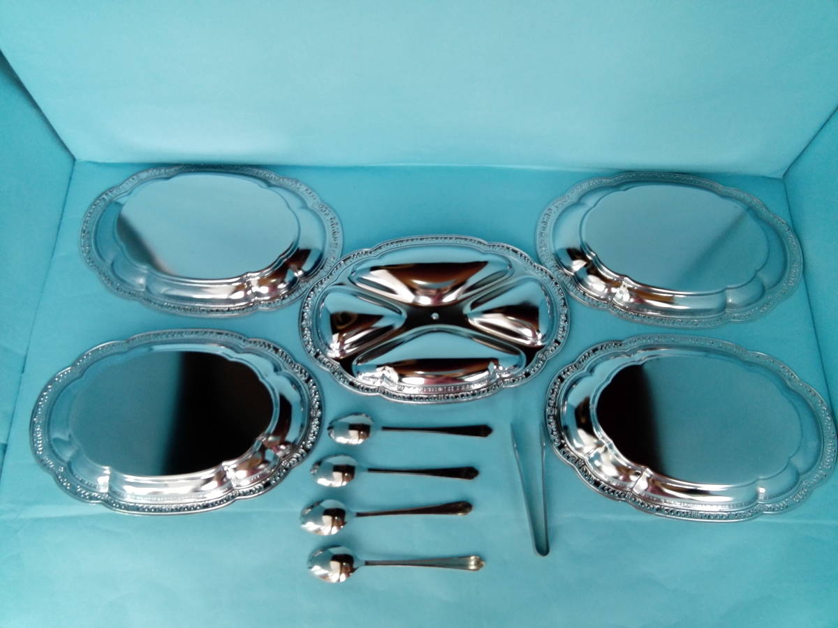 クロムメッキ仕上　多様皿セット　デザート皿　　冷皿　　水切皿　薬味皿　　未使用_画像3