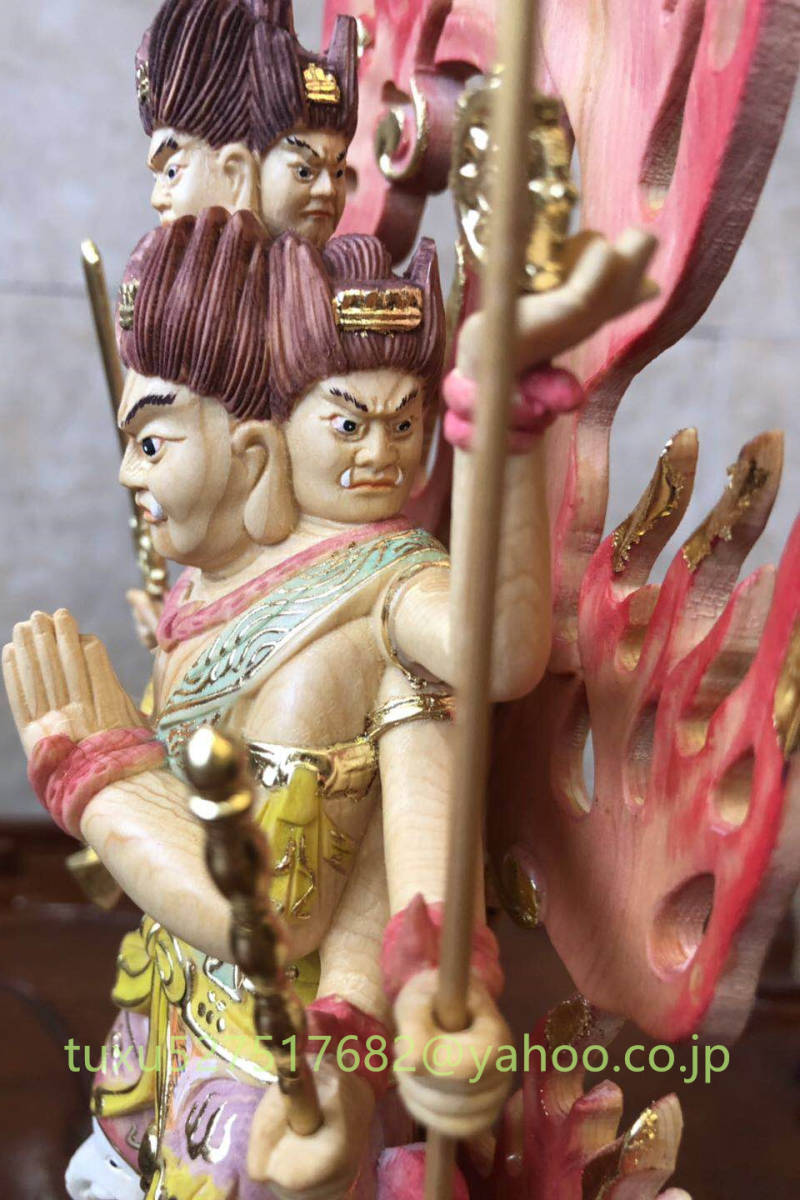 珍品 高32cm 極彩色 桧材製 仏教工芸品 木彫仏像 仏師手仕上げ品