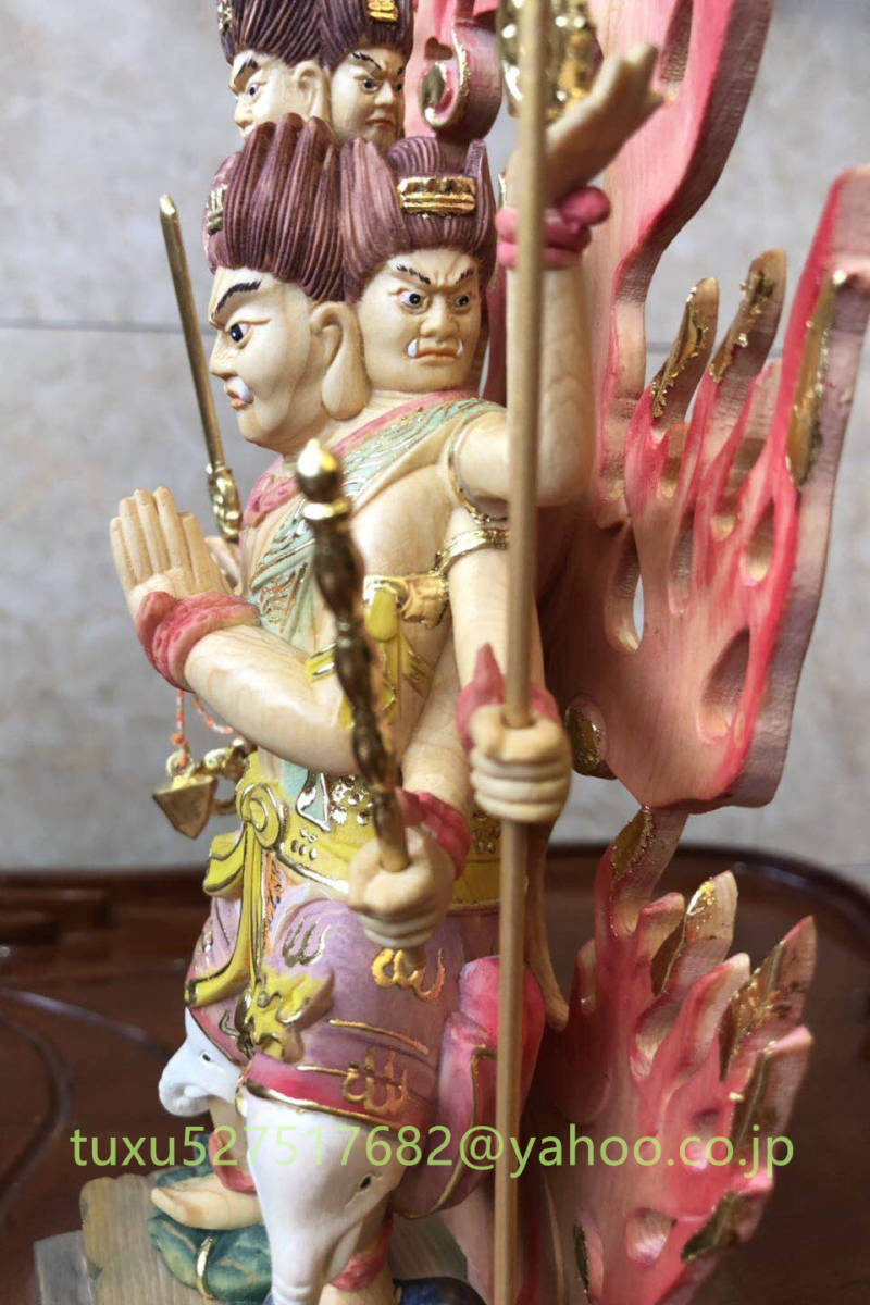 珍品 高32cm 極彩色 桧材製 仏教工芸品 木彫仏像 仏師手仕上げ品 