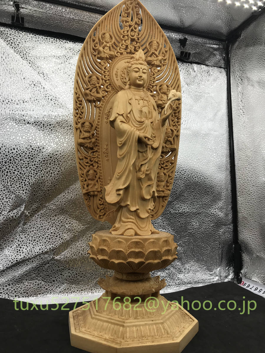 高43cm 仏教工芸品 木彫仏教 精密彫刻 仏師で仕上げ品 勢至菩薩 開運