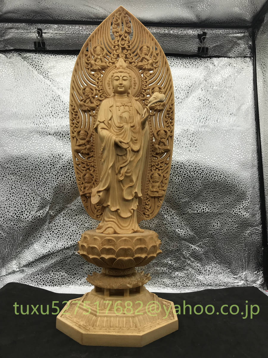 高43cm 仏教工芸品 木彫仏教 精密彫刻 仏師で仕上げ品 勢至菩薩 開運